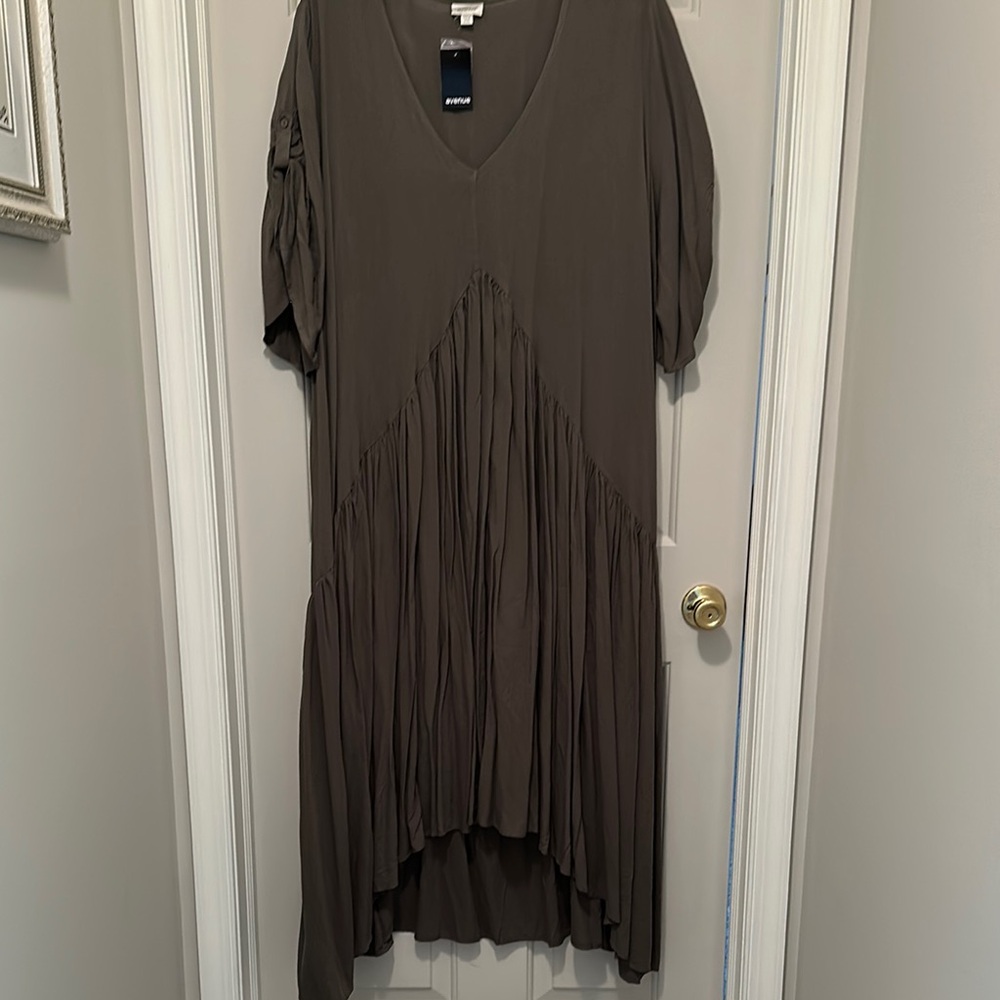 Avenue Olive Green High-Low V-Neck Dress
